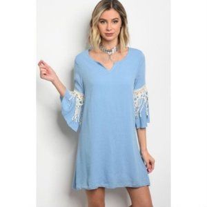 Blue Belle Sleeve Dress With Crochet Detail